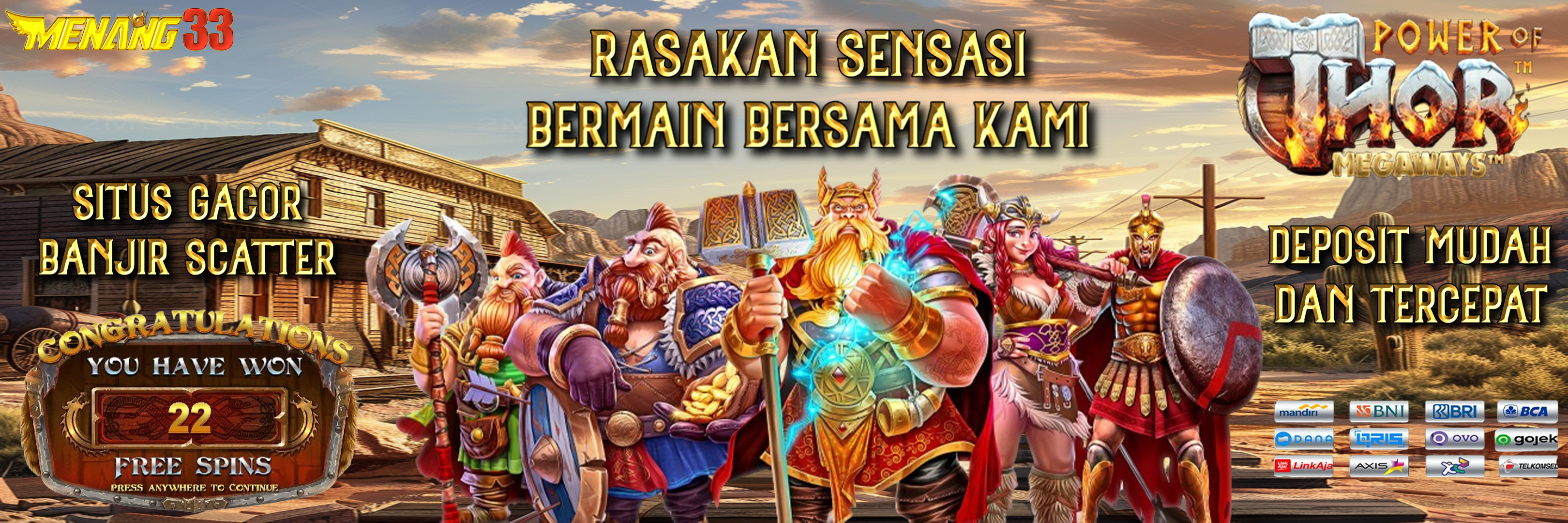 MENANG33: Agen Slot Gacor Deposit Melalui Bank, E-wallet & Pulsa Tercepat Tanpa Potongan 🌟